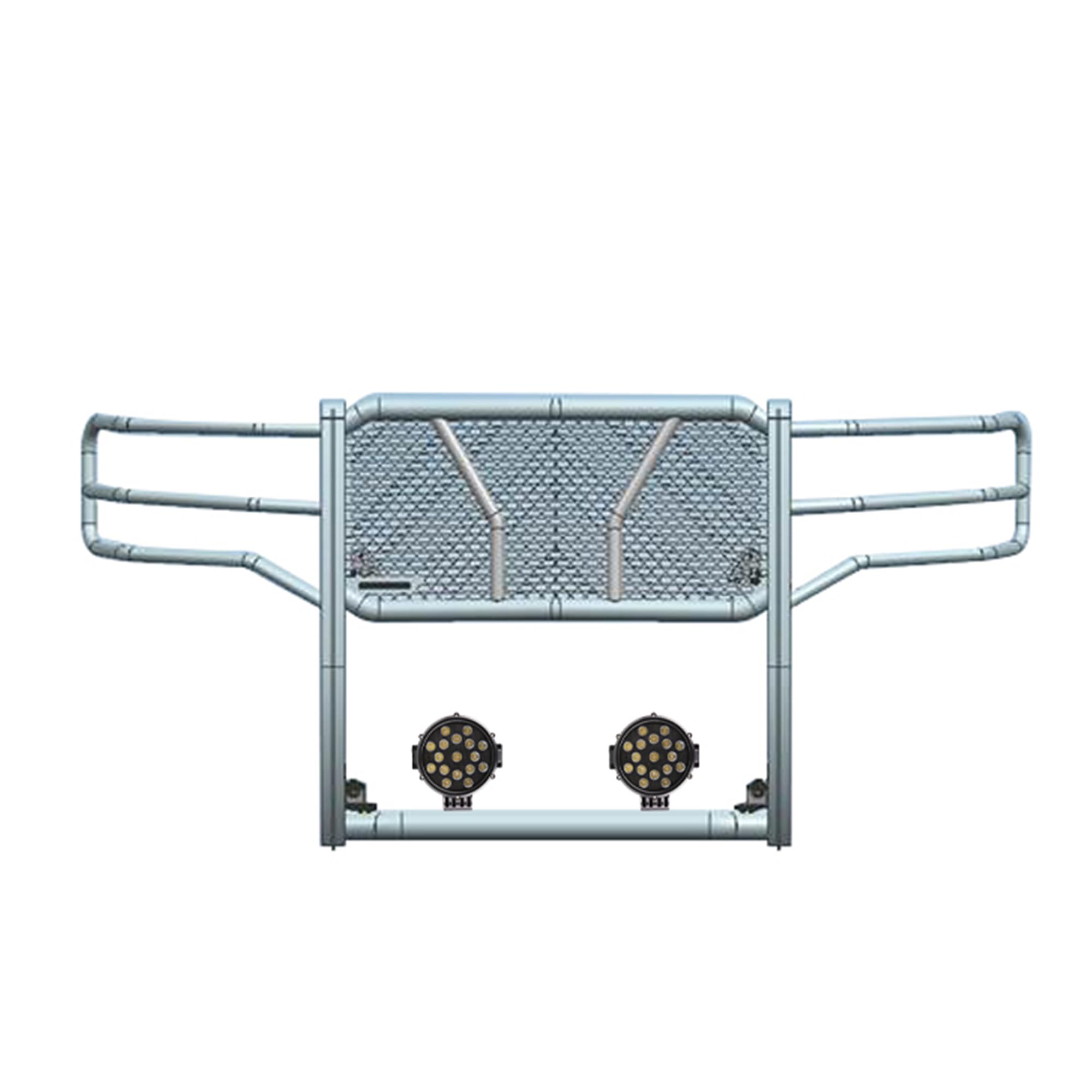 Heavy Duty Black Horse RUGGED Grille Brush Bumper Guard Modular Come With pair of 7.0"Dia.LED Lights with Black Trim Rings Compatible with 2015-2019 GMC Sierra 2500 HD/3500 HD-RU-GMSI15-B-PLB