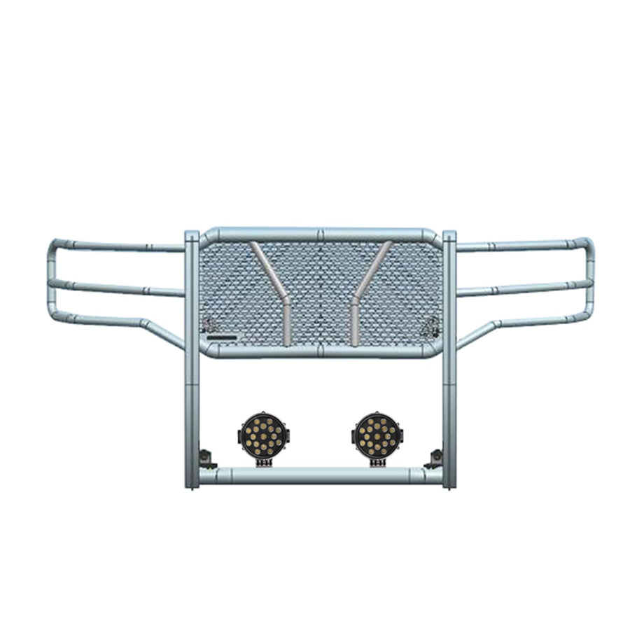 Heavy Duty Black Horse RUGGED Grille Brush Bumper Guard Modular Come With pair of 7.0"Dia.LED Lights with Black Trim Rings Compatible with 2015-2019 GMC Sierra 2500 HD/3500 HD-RU-GMSI15-B-PLB