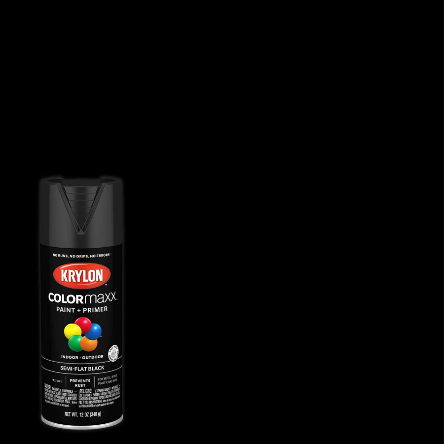Krylon K05578007 Spray Paint and Primer COLORmaxx for Indoor/Outdoor Use, Semi-Flat Black, 12 Ounce (Pack of 1)