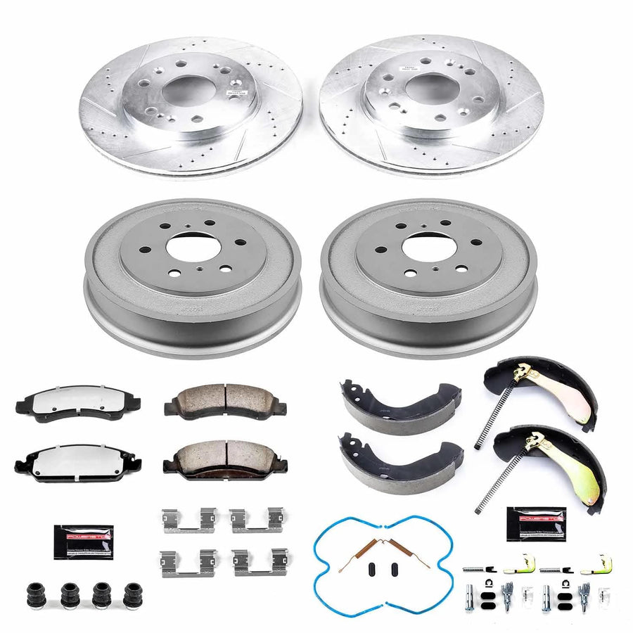 Power Stop Brake Kit Front and Rear For 2007 2008 Chevrolet Silverado 1500 - Truck & Tow Carbon Fiber Ceramic Pads, Drums, & Drilled and Slotted Rotors Replacement, K15238DK-36