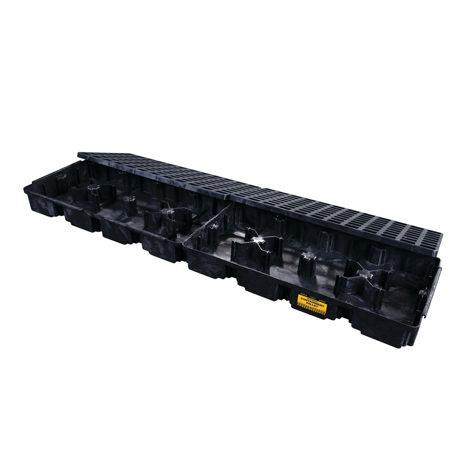 4 Eagle Drum Spill Platform with Drain and Forklift Pockets, 103.5"x26.5"x6.5", 60.5 Gallon Sump, 10,000 lbs. Load Capacity Containment Tray, Made in USA, Black, 1647BD