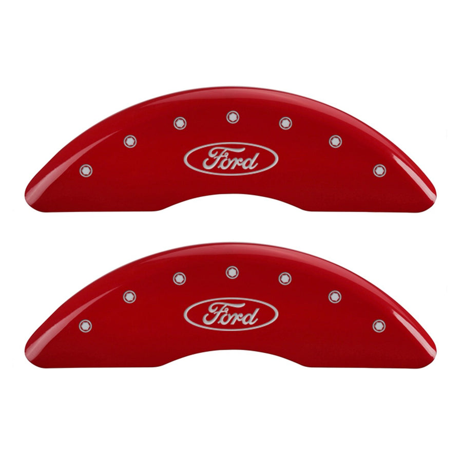 MGP Caliper Covers Red 10023SFRDRD Engraved with Silver Ford Oval (Set of 4)