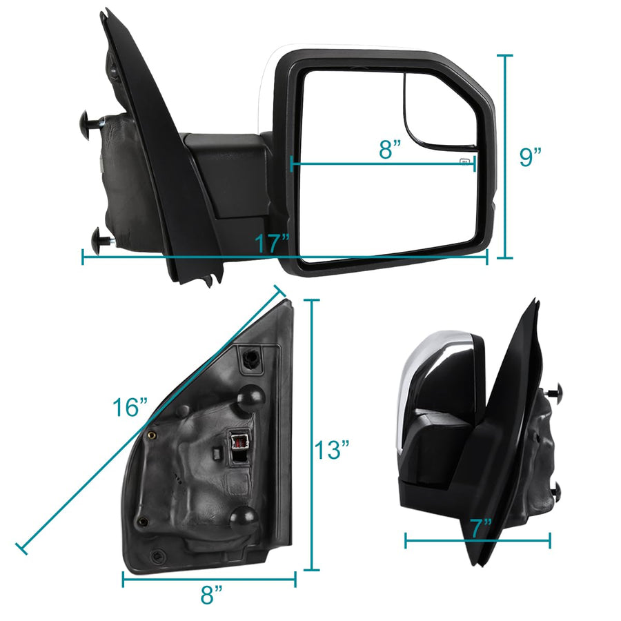 Spec-D Tuning Power Chrome + Heated + LED Turn Signal Right Passenger Side Mirror Compatible with 2015-2020 Ford F150 F-150