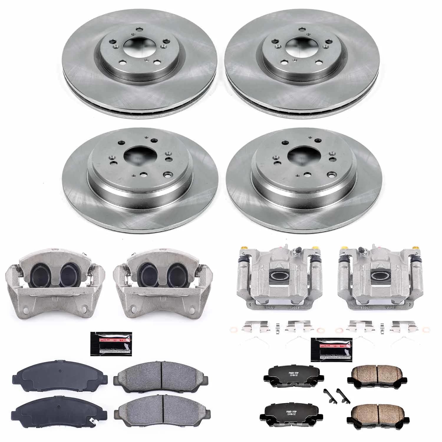 Power Stop Autospecialty KCOE6084 Front & Rear Caliper Brake Kit- Brake Rotors, Ceramic Brake Pads and Brake Calipers For Honda Pilot 2012-2015 [Model Specific]