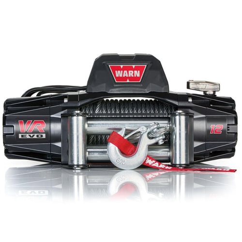 12 WARN 103254 VR EVO Electric 12V DC Winch with Steel Cable Wire Rope: 3/8" Diameter x 85' Length, 6 Ton (12,000 lb) Pulling Capacity