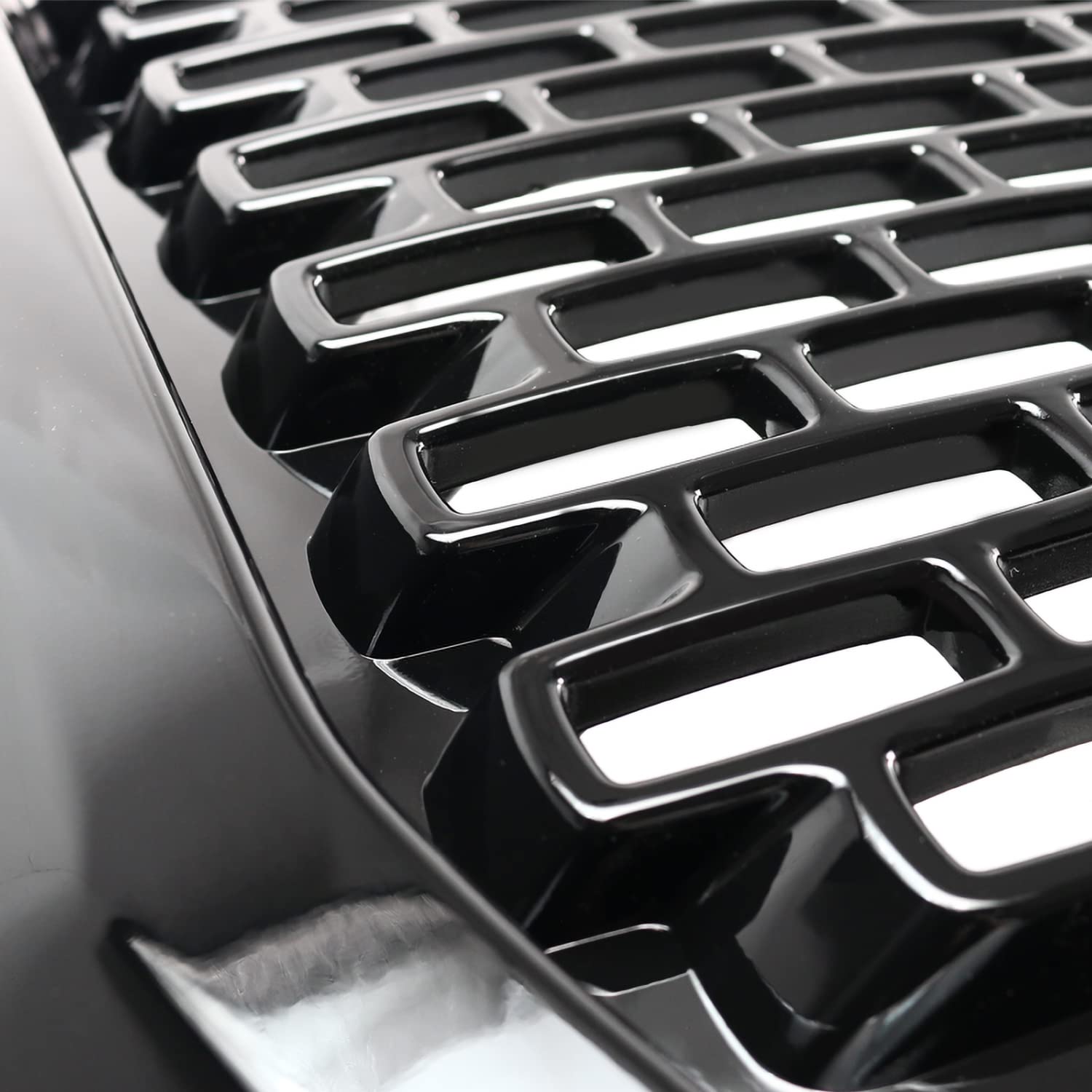 Denali Style Spec-D Tuning Polished Black Front Bumper Mesh Hood Grille Compatible with 2014-2015 GMC Sierra 1500