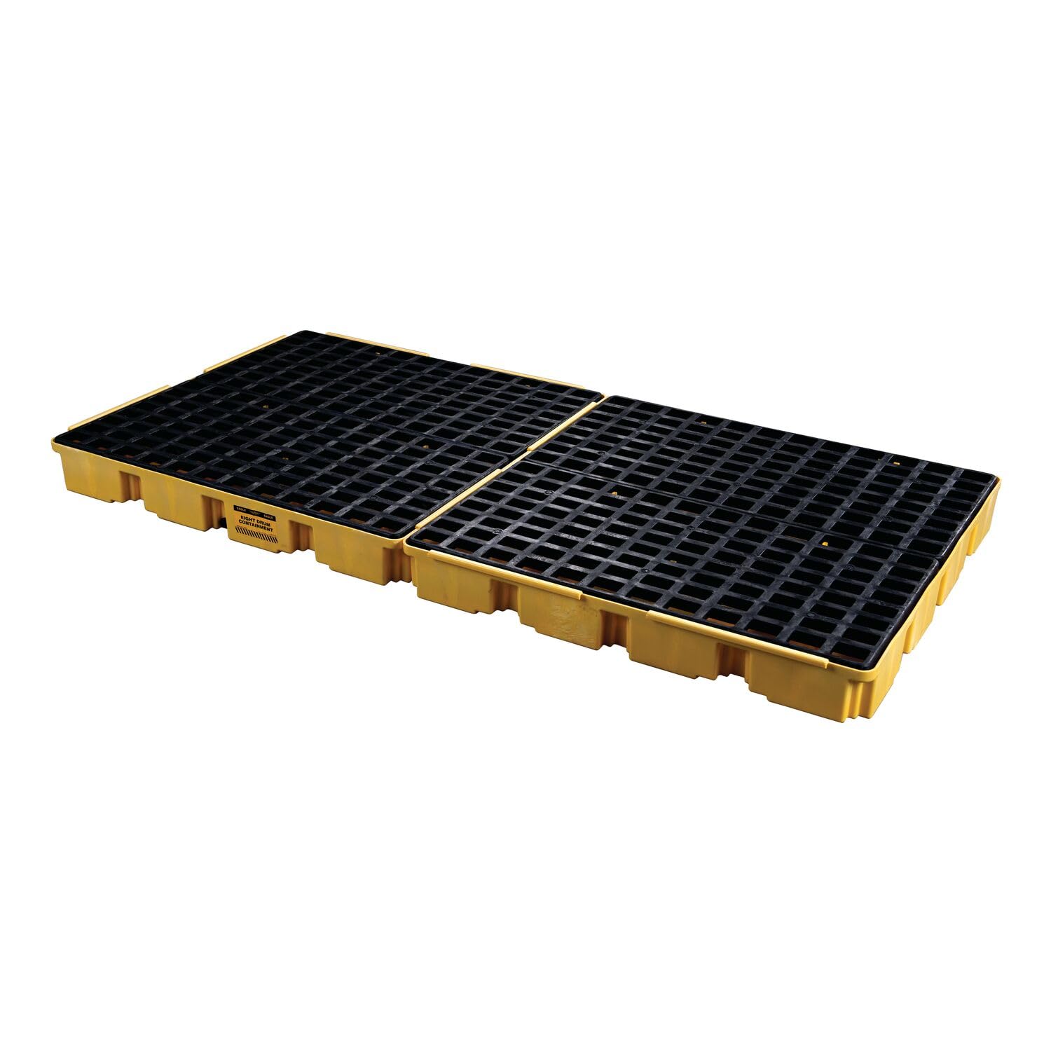 8 Eagle Drum Spill Platform with Drain and Forklift Pockets, 103.5"x51.5"x6.5", 121 Gallon Sump, 10,000 lbs. Load Capacity Containment Tray, Made in USA, Yellow, 1688D