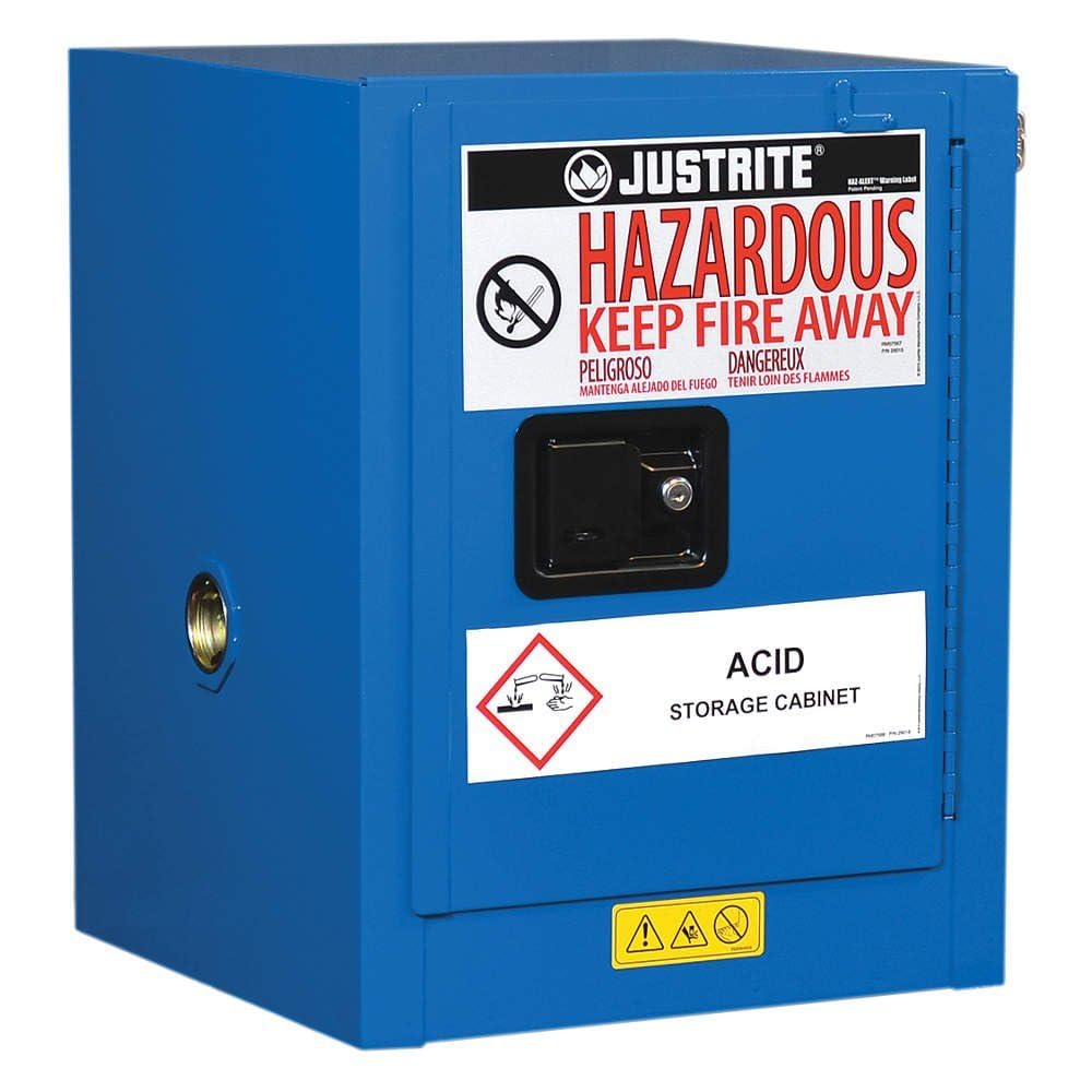 Justrite Hazardous Material Countertop Steel Safety Cabinet, 4 Gallon, Steel, Made in The USA, Blue, 866028