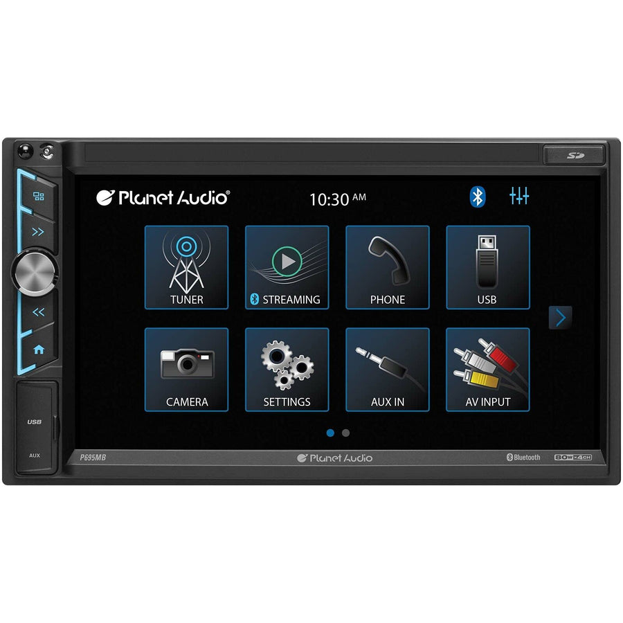 Car Stereo System Planet Audio P9695B - A-Link (Screen Mirroring), 6.95 Inch Double Din, Touchscreen, Bluetooth Audio and Calling Head Unit, AM/FM Radio Receiver, CD Player, USB, Hook Up To Amplifier