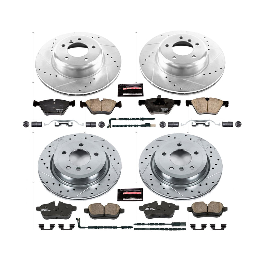 Power Stop K6579 Z23 Carbon Fiber Brake Pads Front and Rear with Drilled & Slotted Brake Rotors Kit For BMW Z4 2009-2010 [Model Specific]