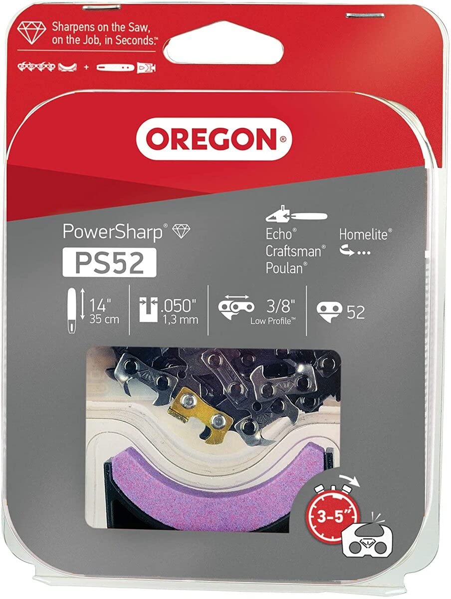 PowerSharp Oregon Chain & Stone Set Replacement for Portable Bar-Mounted Chainsaw Sharpener 541652, 52 Drive Link Chain (PS52)