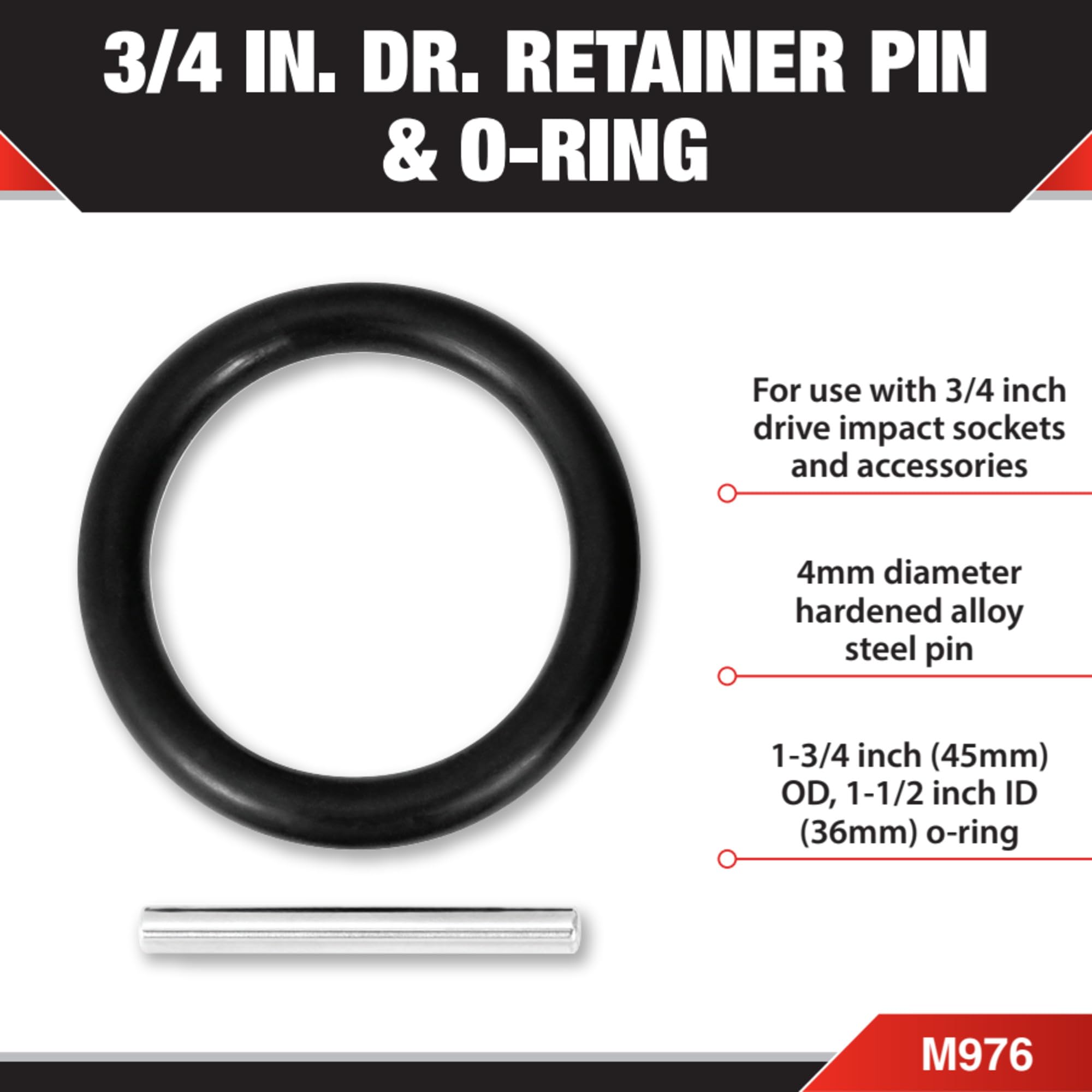 M976 Performance Tool 3/4-Inch Drive Retainer Pin & O-Ring , Black
