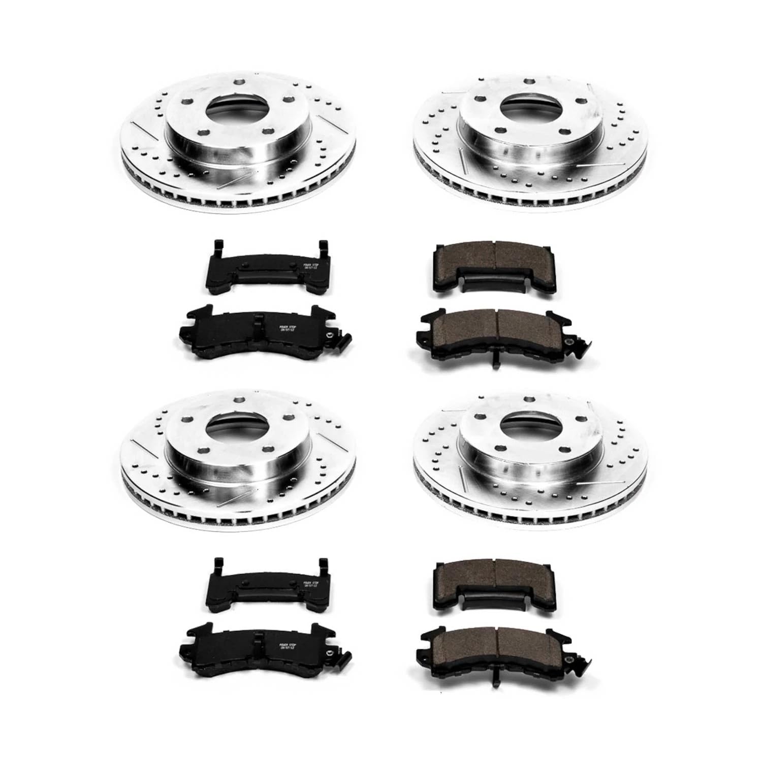 Power Stop K2847 Z23 Carbon Fiber Brake Pads Front and Rear with Drilled & Slotted Brake Rotors Kit For Oldsmobile Toronado 1979-1985 [Model Specific]