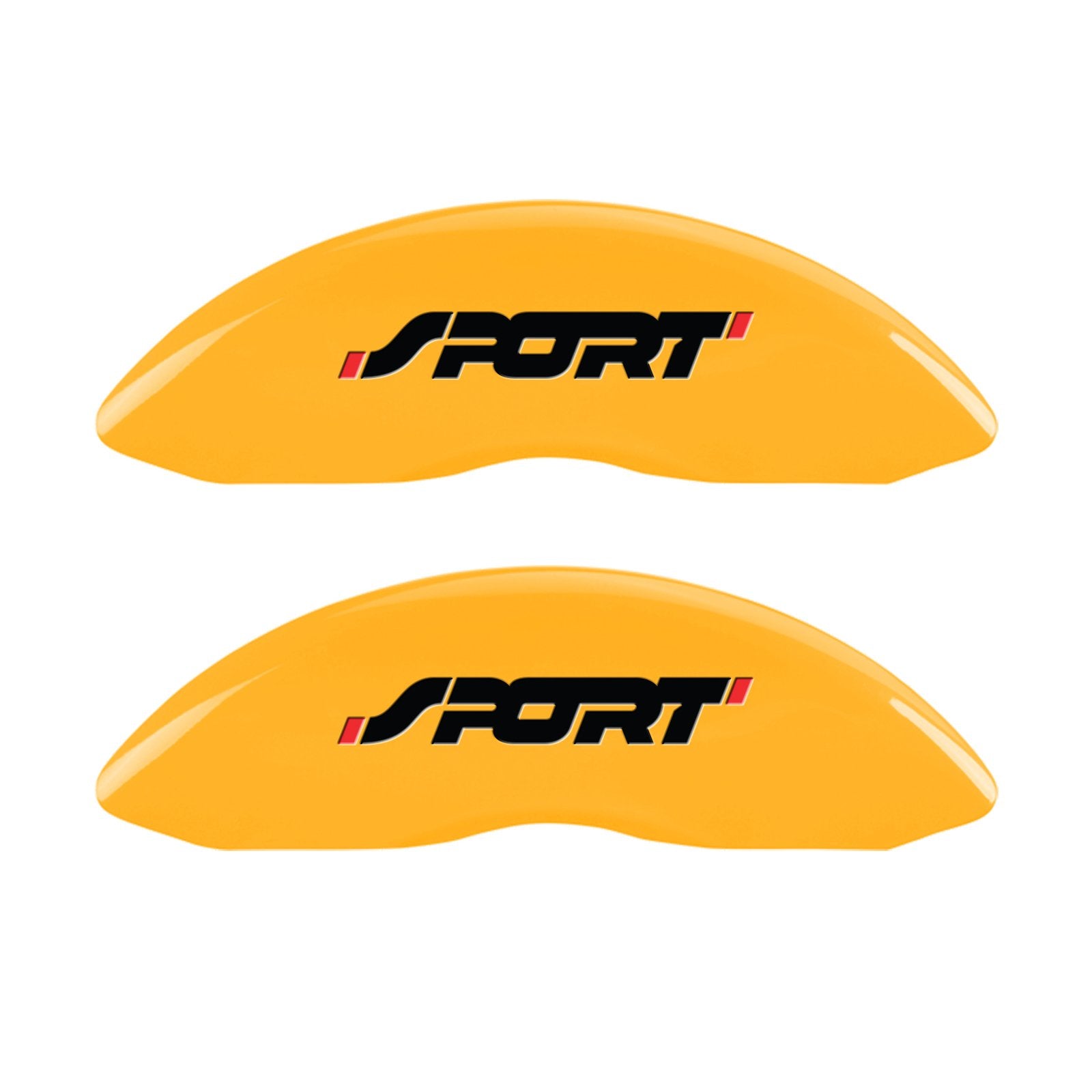 Caliper Covers MGP 10229SSP1YL Yellow (Set of 4, Engraved Front and Rear: No bolts/Sport, Yellow powder coat finish, black characters)