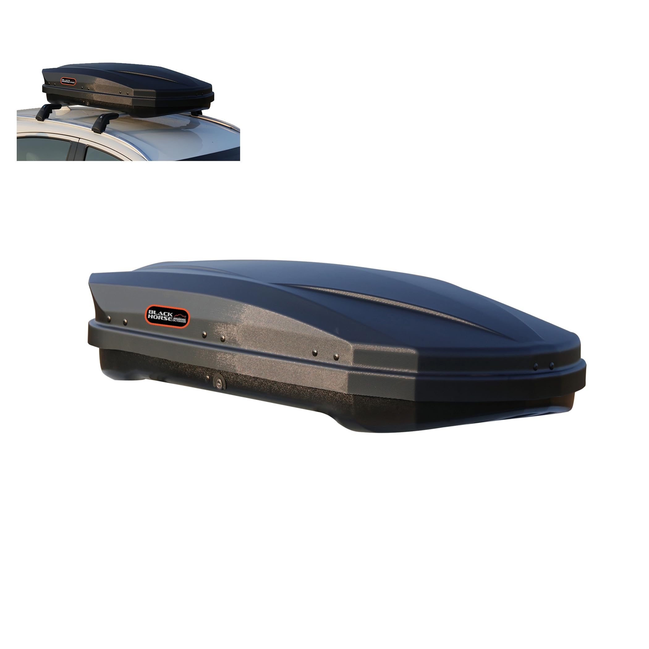 Rooftop Cargo Carrier Black Horse ABS + PMMA Hard Shell, 12 Cubic Feet Waterproof Car Roof Cargo Carrier Box w/Dual Side Opening, Security Key, 165lbs Capacity, for 29" to 80" Wide Crossbar Rack