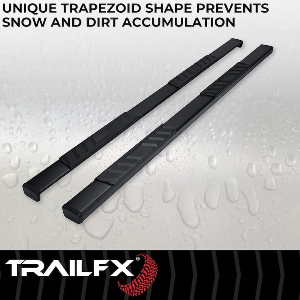 Step Bar Pair TrailFX Fits 2019-2023 Ford Ranger 4 Inch Trapezoid Nerf Bar Side Steps with Step Pads Titanium Black Powder-Coated Steel Rocker Panel Mount No Drilling Required TrailFX A4020B