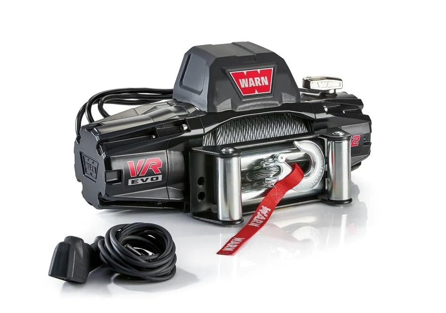 12 WARN 103254 VR EVO Electric 12V DC Winch with Steel Cable Wire Rope: 3/8" Diameter x 85' Length, 6 Ton (12,000 lb) Pulling Capacity