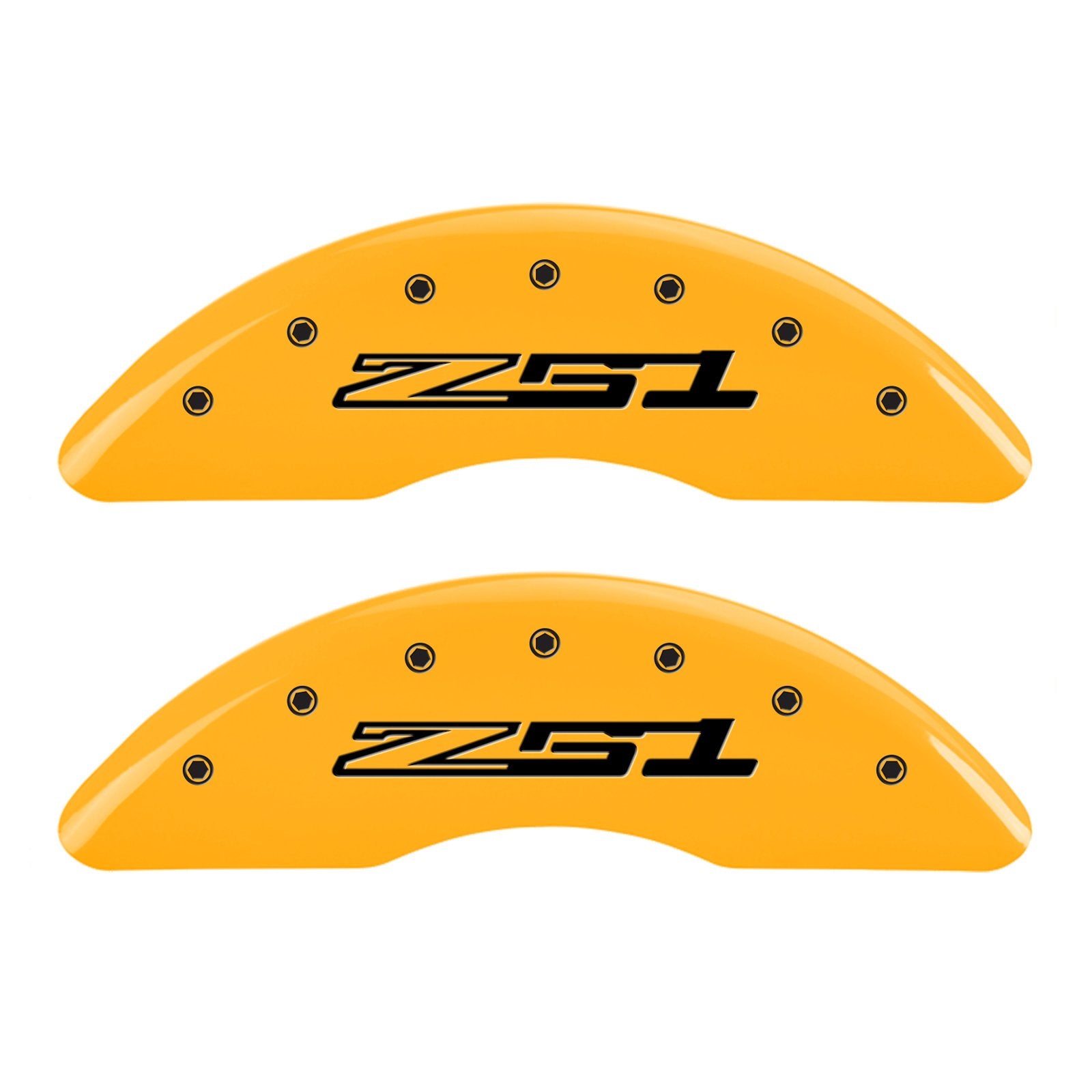 Brake Caliper Covers MGP - Compatible with 2014-2019 Chevy Corvette - Powder-Coated Finish, 4 PCS Front and Rear (Yellow - Corvette / Z51 C7 Engraving)