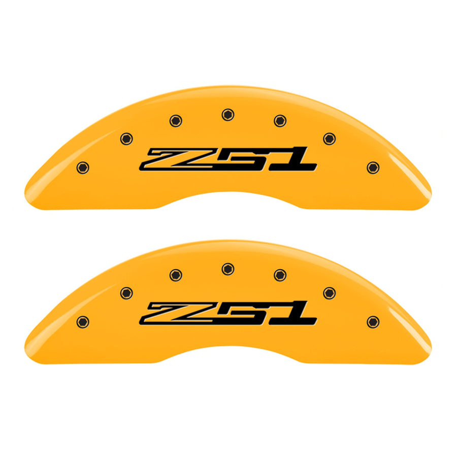 Brake Caliper Covers MGP - Compatible with 2014-2019 Chevy Corvette - Powder-Coated Finish, 4 PCS Front and Rear (Yellow - Corvette / Z51 C7 Engraving)