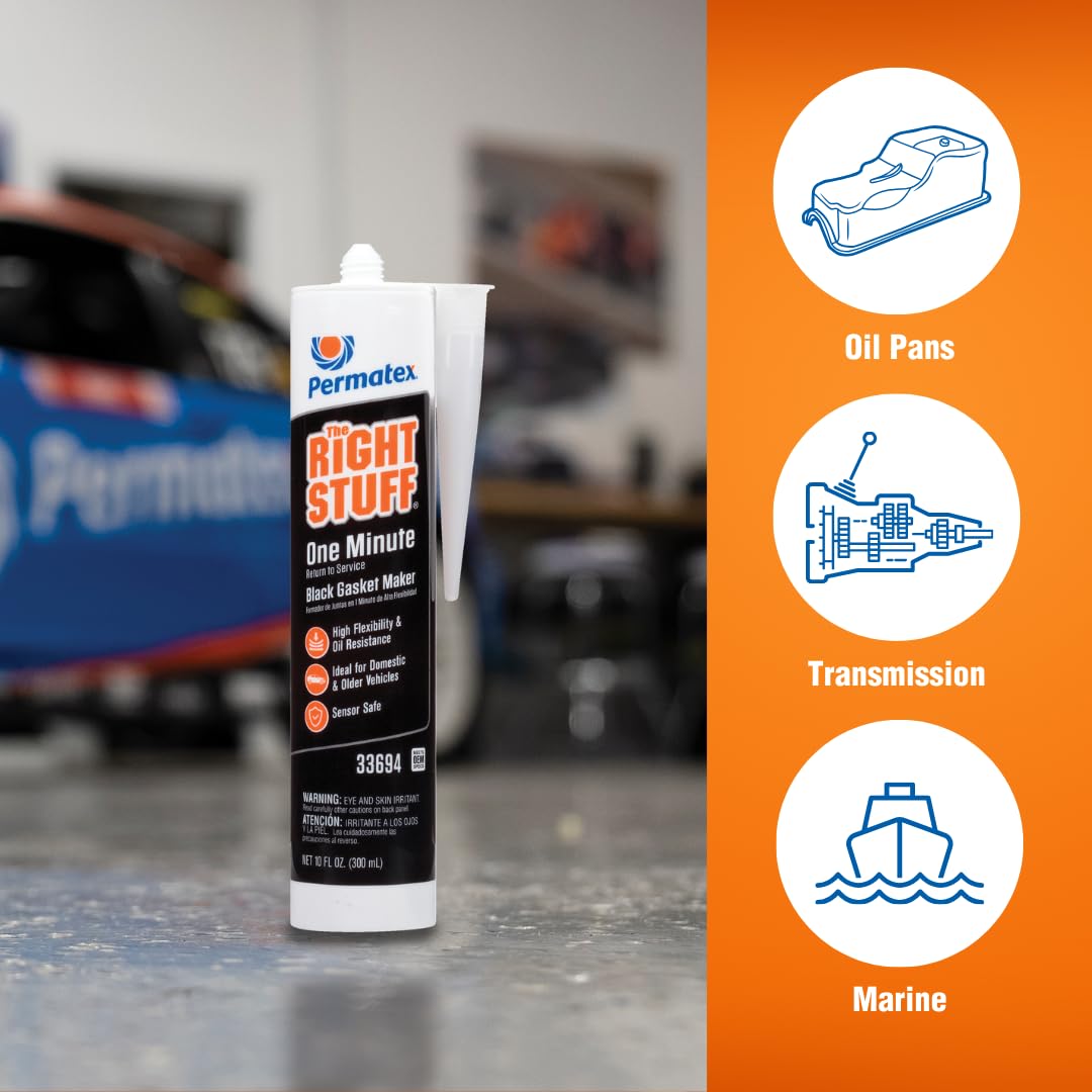 Permatex 33694 1 Minute Gasket Maker The Right Stuff, Fastest Return to Service, Quick setting, High Flexibility,10.1 oz