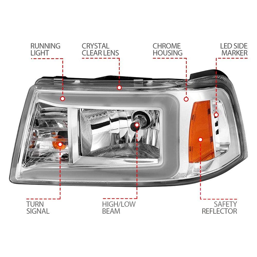 2001-2011 Ford Ranger ANZO (111512) Crystal Headlights w/Light Bar Chrome Housing