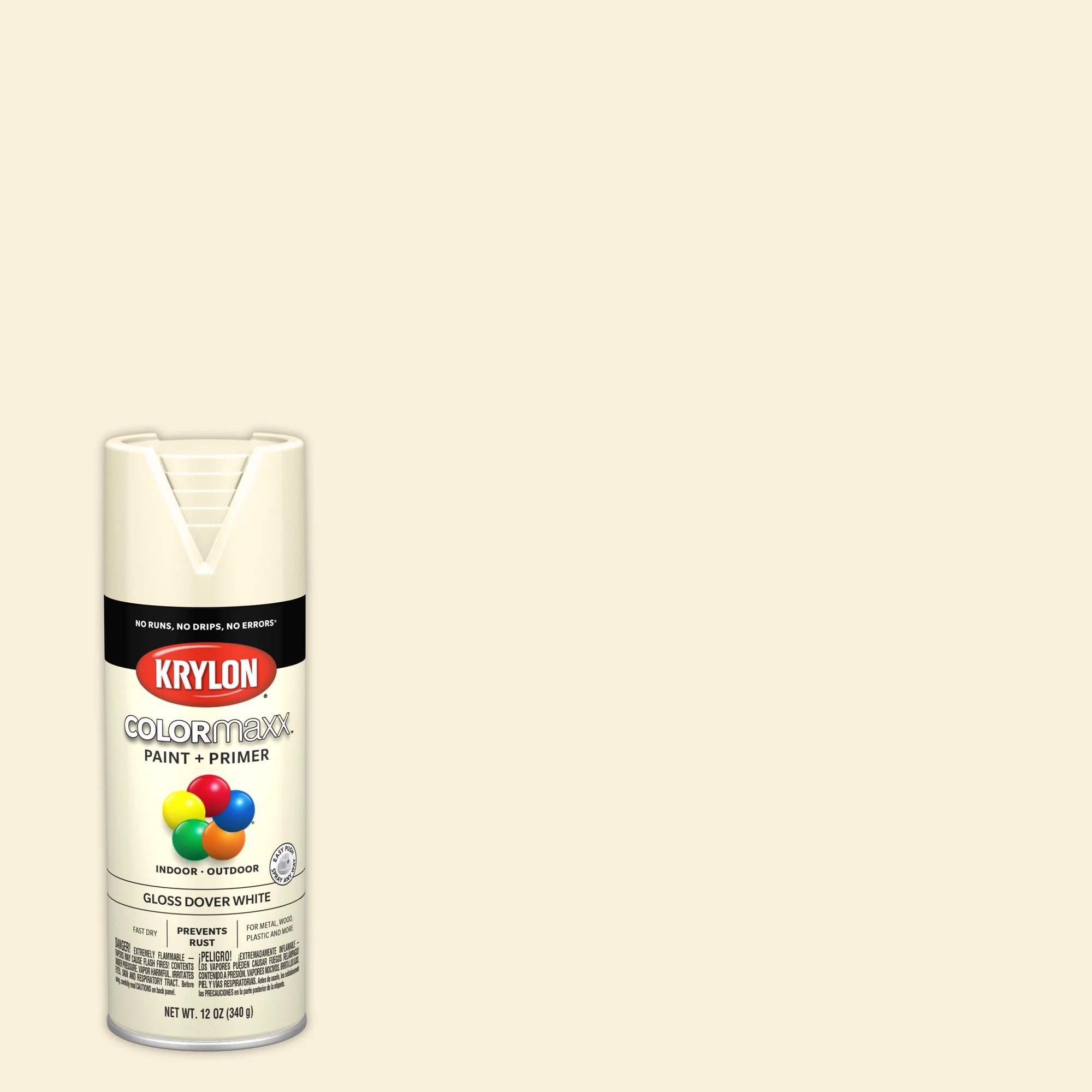 Krylon K05516007 Spray Paint and Primer COLORmaxx for Indoor/Outdoor Use, Gloss Dover White , 12 Ounce (Pack of 1)