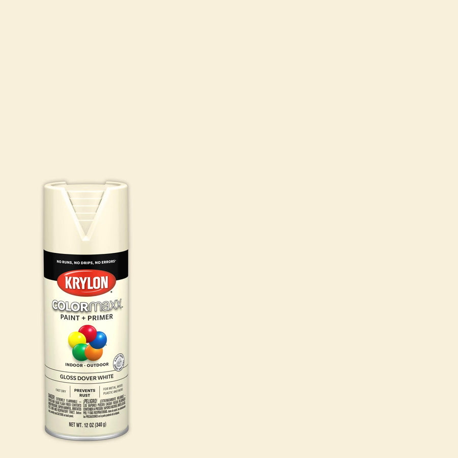 Krylon K05516007 Spray Paint and Primer COLORmaxx for Indoor/Outdoor Use, Gloss Dover White , 12 Ounce (Pack of 1)