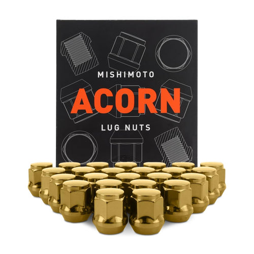 Mishimoto Lug Nuts Steel, M12x1.5, Acorn Seat, 24pc Set, Gold