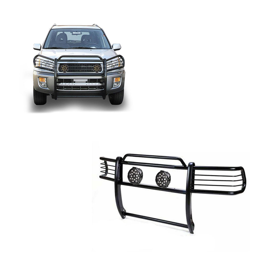 Bumper Guard Modular Black Horse Grille brush Come With pair of 7.0"Dia.LED Lights with Black Trim Rings Compatible with 2001-2005 Toyota RAV4-17TH26MA-PLB