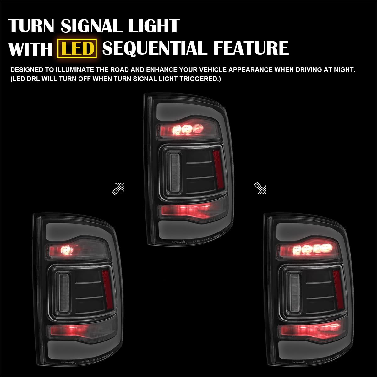 Black SPEC-D TUNING Sequential Tail Lights w/White LED Strip and Startup Animation Compatible with 2013-2018 Ram 1500 2500 3500, Left + Right Pair Assembly