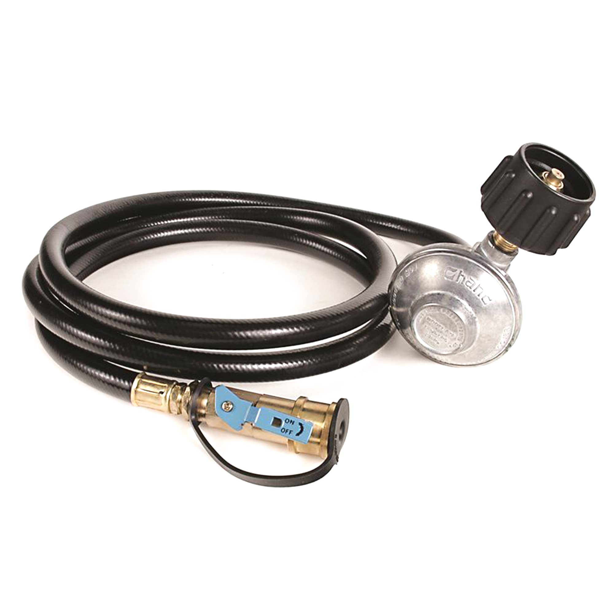 Camco Gas Regulator Low Pressure with 6' Hose and Female Quick Connect x Acme Nut- Simple and Quick Install - Use with Low Pressure Gas Appliances (57629)