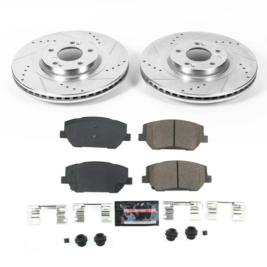 Power Stop K8309 Z23 Carbon Fiber Brake Pads with Drilled & Slotted Brake Rotors Kit For Hyundai Santa Fe 2019-2020 [Model Specific]