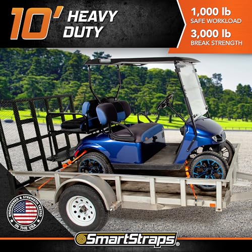 10’ SmartStraps RatchetX Premium Ratchet Tie-Down Straps, 2 Pack – 3,000lbs Break Strength, 1,000lbs Safe Work Load – Heavy Duty Tie Downs for Heavier Loads