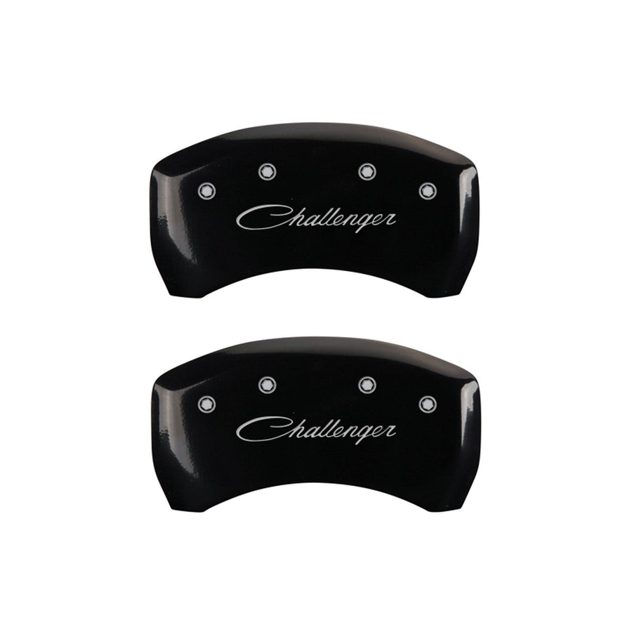 MGP Caliper Covers with Compatible 2011-2023 Dodge Charger and Challenger (Requires 18"+ Wheels & Single Piston Front Caliper) 4 PCS Front and Rear (Black - Challenger Cursive Engraving)