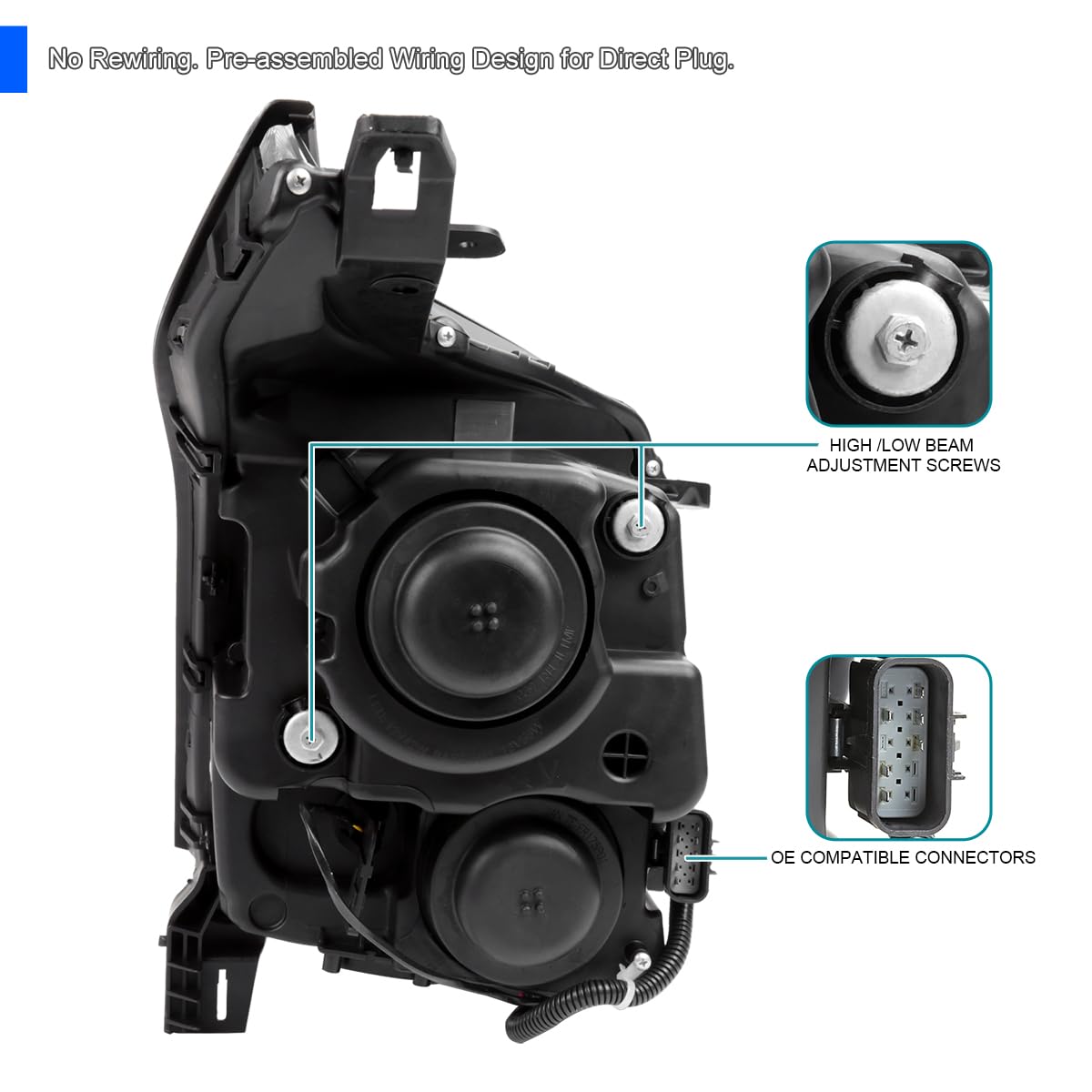 Black Smoke SPEC-D TUNING Sequential Projector Headlights w/LED DRL Light Bar and Startup Animation Compatible with 2010-2016 Cadillac SRX, Left + Right Head Lamps Assembly