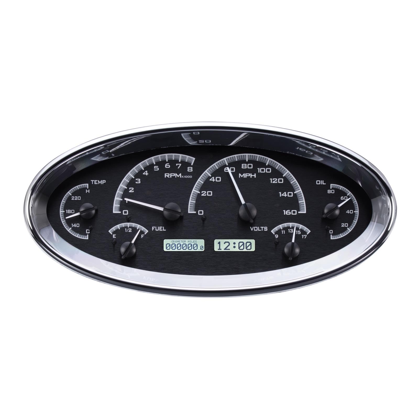 Universal Dakota Digital VHX-1017-K-W Elliptical Analog Dash Gauge System, Black Alloy Style, White Backlighting