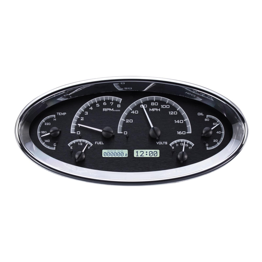 Universal Dakota Digital VHX-1017-K-W Elliptical Analog Dash Gauge System, Black Alloy Style, White Backlighting
