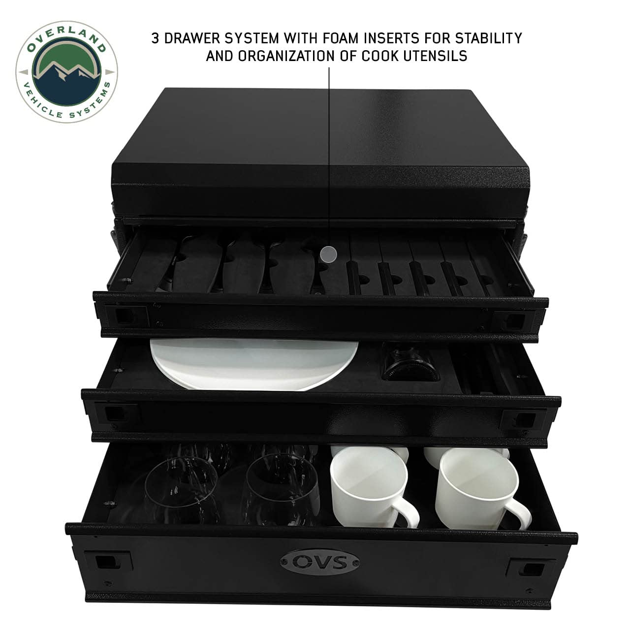 Ultimate Overland Vehicle Systems 39 Piece Utensil Set - Black Powder Coat Universal - 6061 Aircraft-Grade Aluminum Storage Box - Heavy Duty Grab Handles