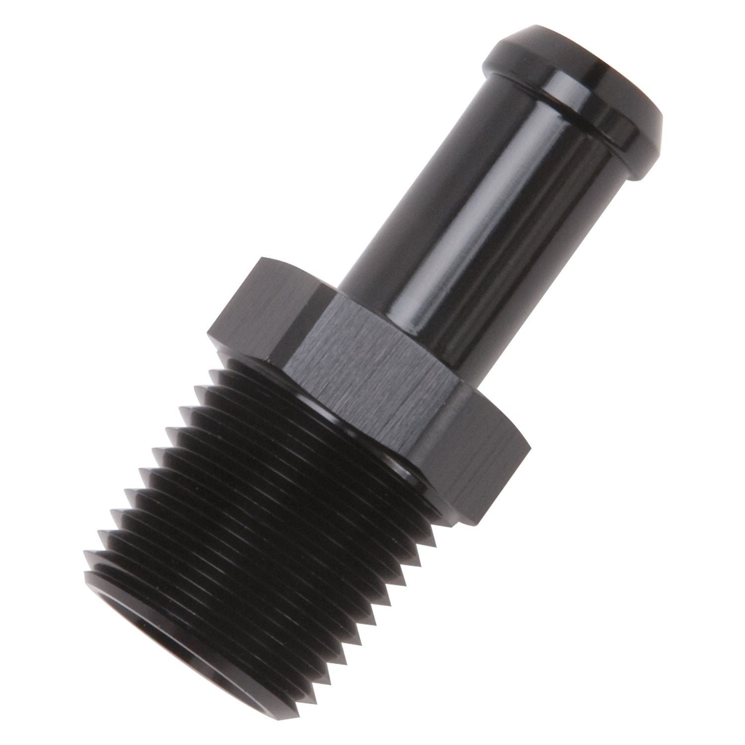 Edelbrock Heater Hose Fitting 8119 Straight 1/2 in. NPT and 1/2 in. Barb Black Hose End