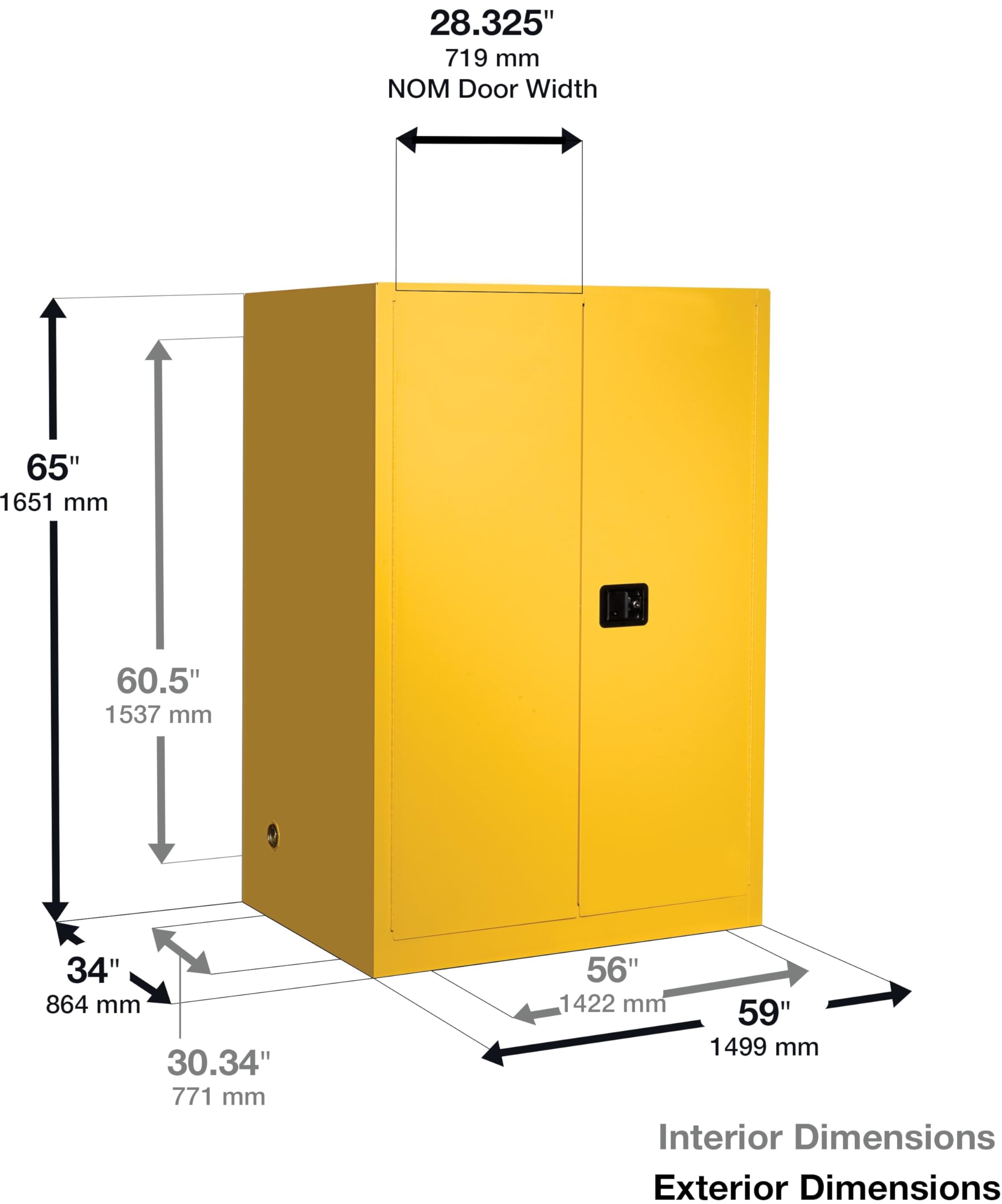 110 Gallon Eagle Haz-Mat Safety Cabinet, Two Drum Vertical, 1 Shelf, 2 Door, Self-Close, Yellow, HAZ5510X