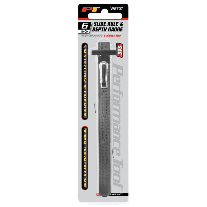 W5707 Performance Tool 6-Inch Stainless Steel Sliding Depth Gauge, Silver