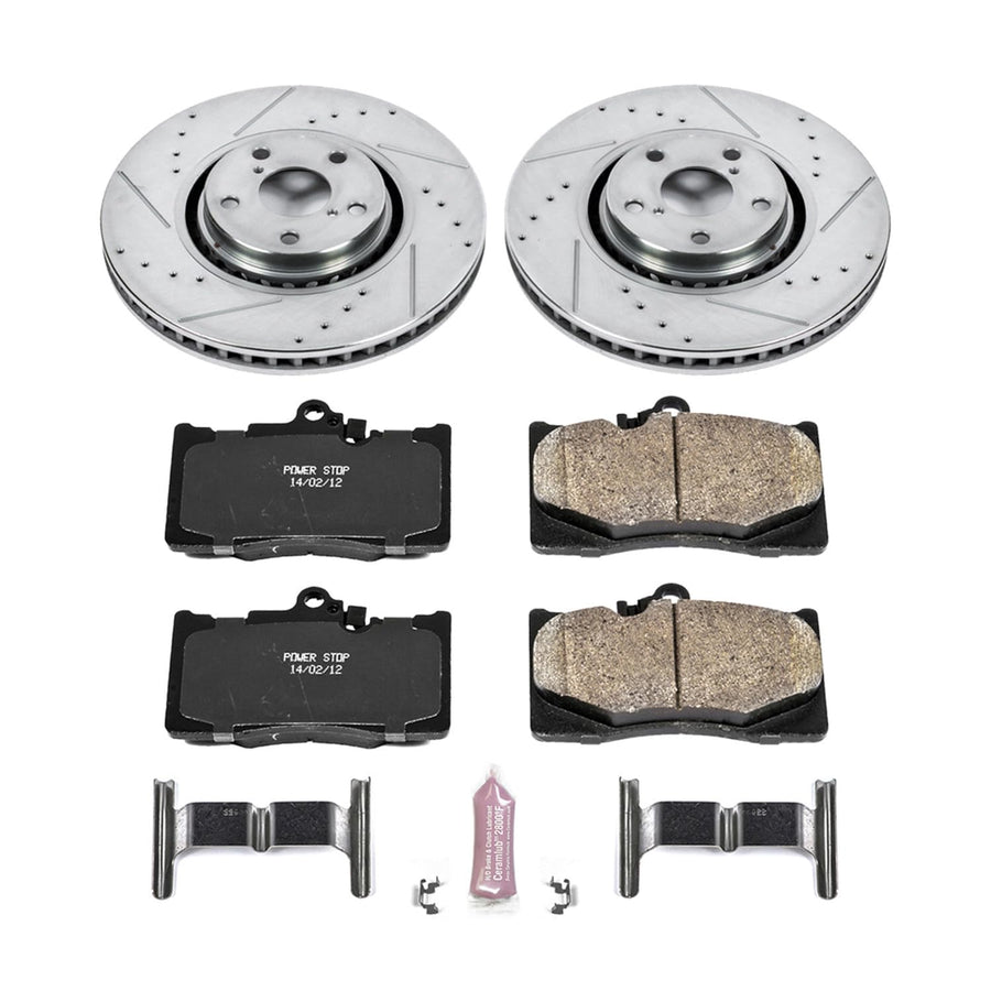 Power Stop K4634 Z23 Carbon Fiber Brake Pads with Drilled & Slotted Brake Rotors Kit For Lexus GS350 2007-2011 [Model Specific]