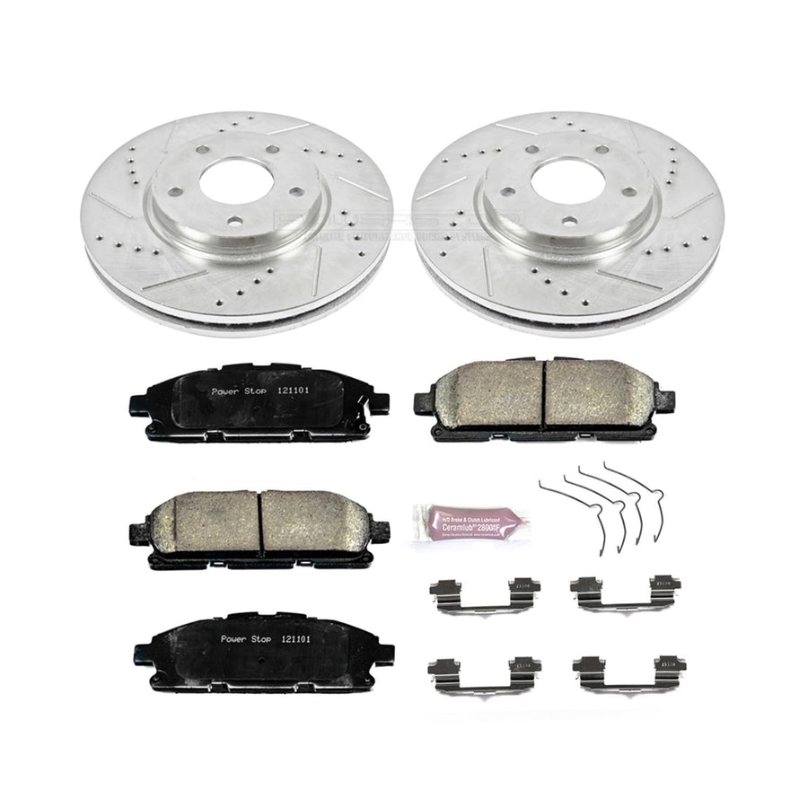 Power Stop K6360 Z23 Carbon Fiber Brake Pads with Drilled & Slotted Brake Rotors Kit For Nissan Quest 2011-2017 [Model Specific]