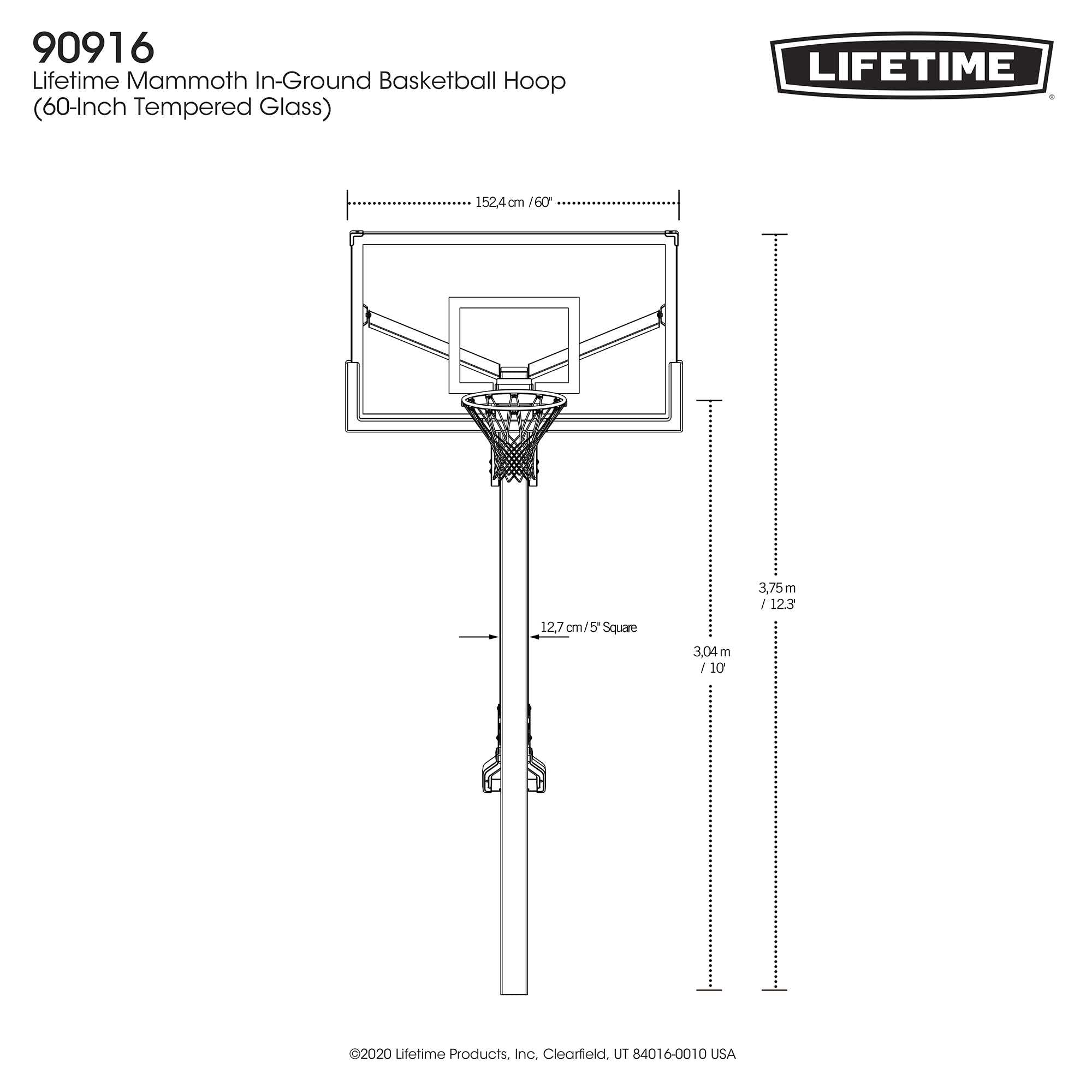 Mammoth 60" Lifetime Deluxe In-Ground Basketball Hoop, Adjustable Height Mammoth Lift, Tempered Glass Backboard Bolt Down System