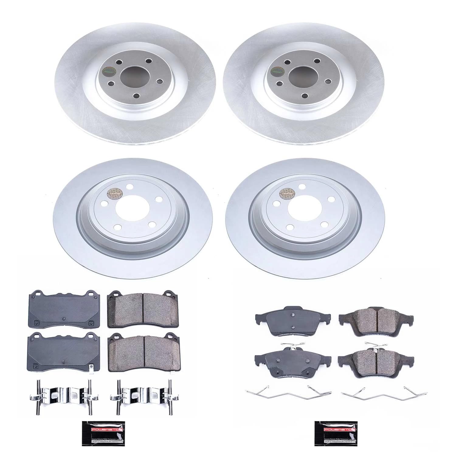 Power Stop Coated Brake Rotor and Ceramic Brake Pads- Front & Rear For Ford Focus 2016-2018 [Model Specific] CRK7319
