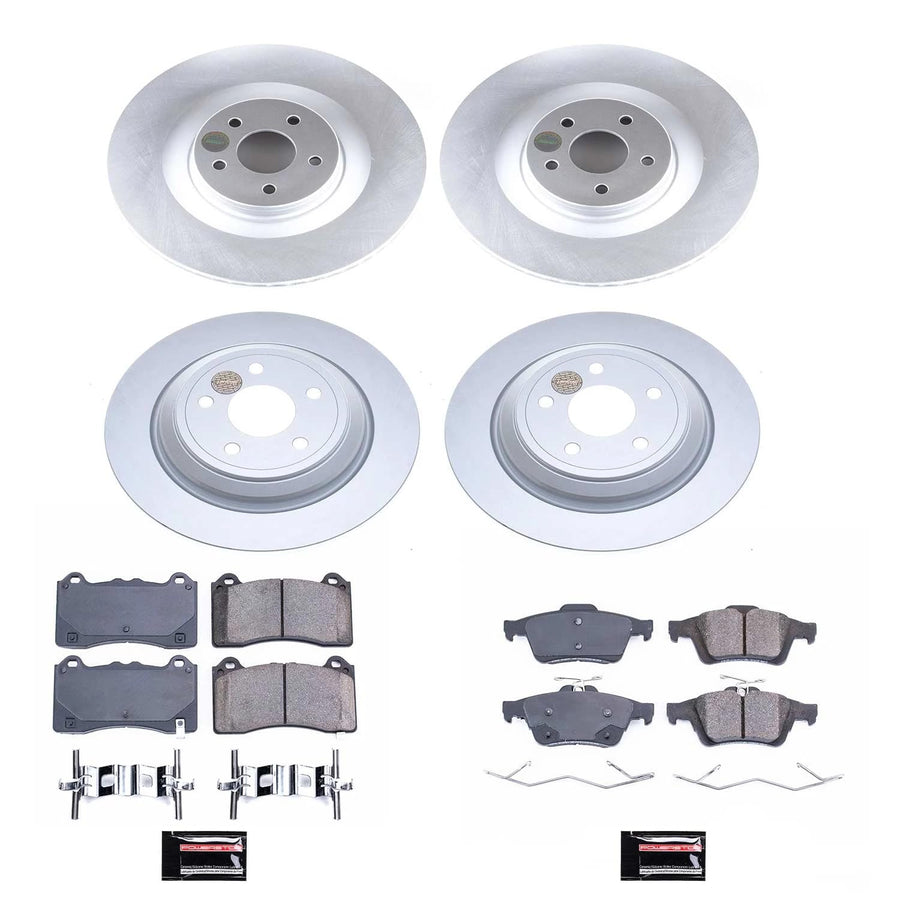 Power Stop Coated Brake Rotor and Ceramic Brake Pads- Front & Rear For Ford Focus 2016-2018 [Model Specific] CRK7319