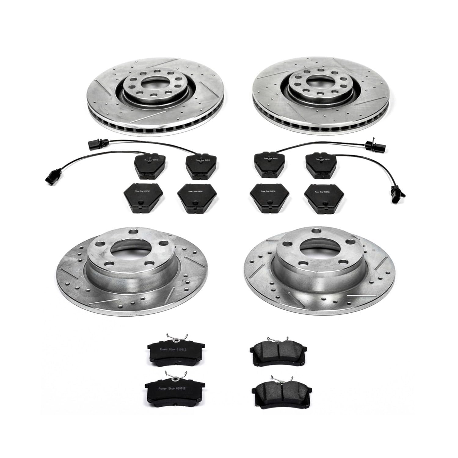 Power Stop K889 Z23 Carbon Fiber Brake Pads Front and Rear with Drilled & Slotted Brake Rotors Kit For Audi Allroad Quattro 2001-2005 [Model Specific]