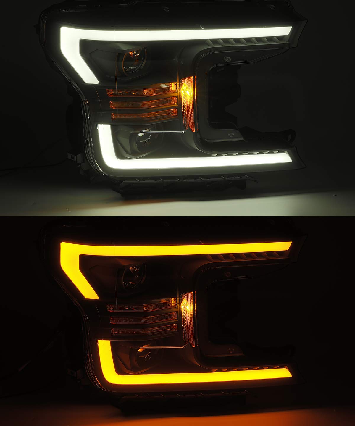 18-19 Ford F-150 AlphaRex (880188) Proj Headlights Plank Style Gloss Blk w/Activ Light/Seq Signal