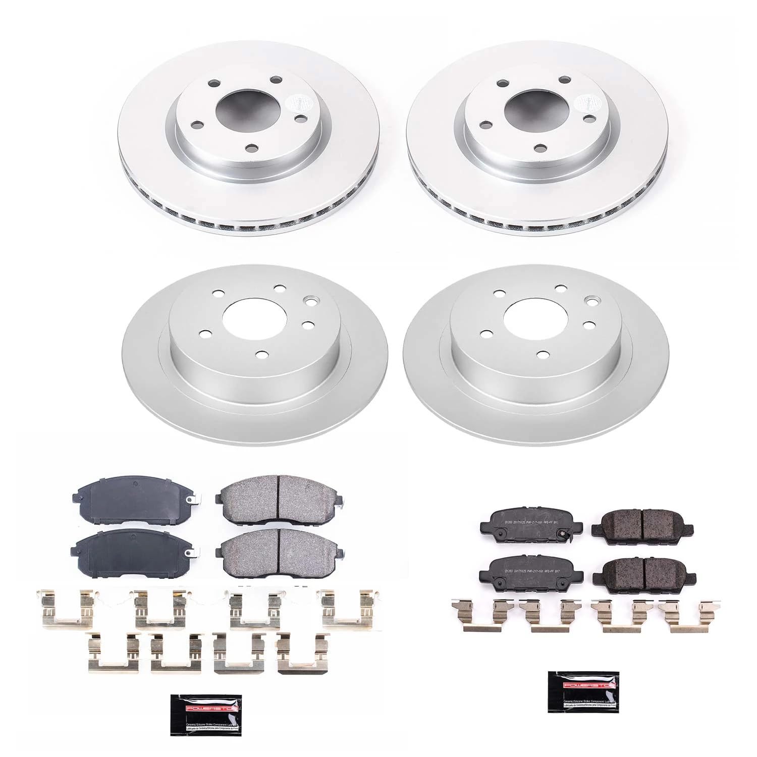 Power Stop Front and Rear CRK8359 Coated Brake Rotors and Z17 Ceramic Brake Pads Kit For Nissan Sentra 2019 [Model Specific]
