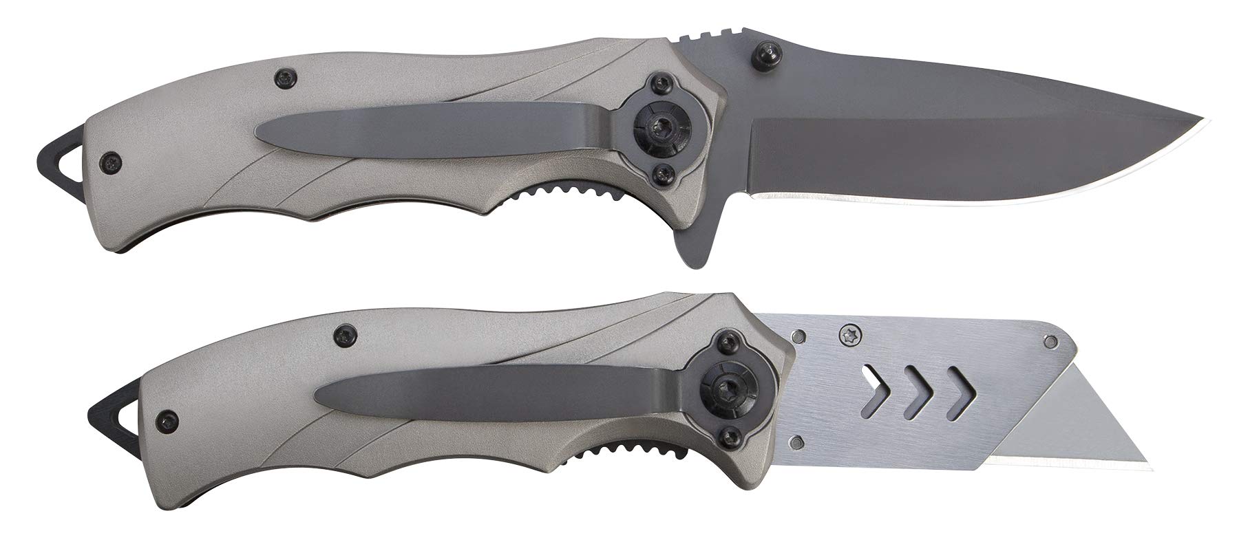 Pocket and Utility Knife Set Performance Tool W9371 with Drop Point Blades and Inline Blade Locks and Clips (2 Pieces)